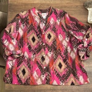 Ruby Rd. Pink and Black Geometric Blouse